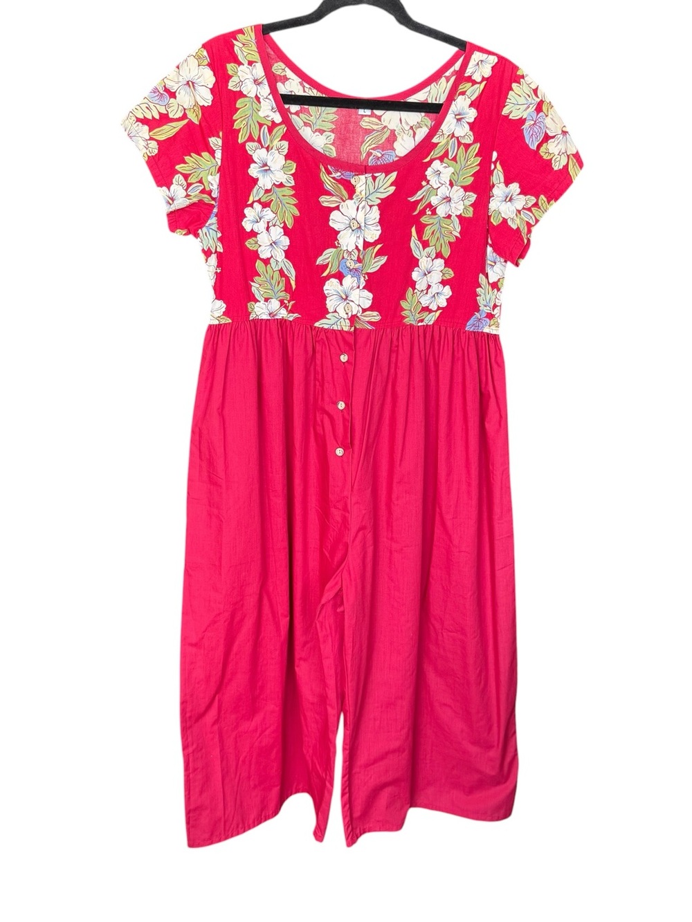 Vintage Hawaii long romper wide leg button front pocket size Large
